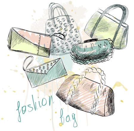 trendy fashion  handbags.  Fashionable Hand drawn illustration.のイラスト素材