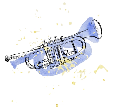 Hand drawn illustration of musical sketch trumpet.のイラスト素材
