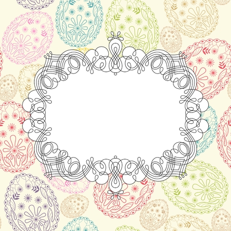 Decorated frame on a background of Easter eggsのイラスト素材