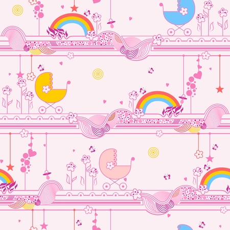 Seamless pattern with babies elements.  Vector illustration.のイラスト素材