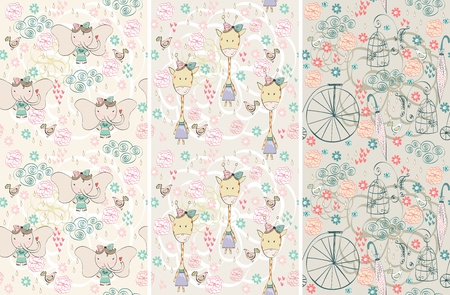 stylish seamless patterns. Vector hand drawn illustrationのイラスト素材