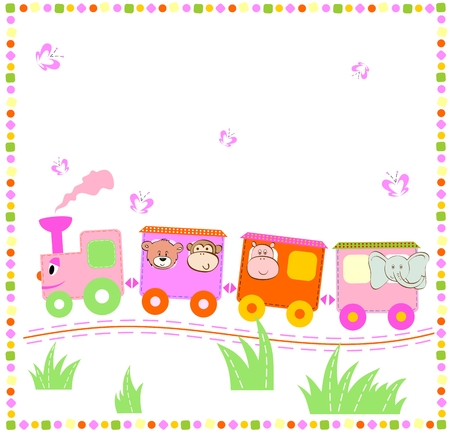 Cheerful train with animals. Babies background for your text.のイラスト素材