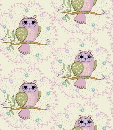 illustration with owl sitting on the branchesのイラスト素材