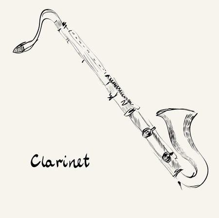 drawn illustration of a musical instrument clarinet.のイラスト素材