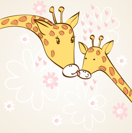 baby giraffe and mom. Hand drawn illustration.のイラスト素材