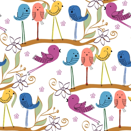 Vector Seamless pattern with cute  cartoon bird.のイラスト素材