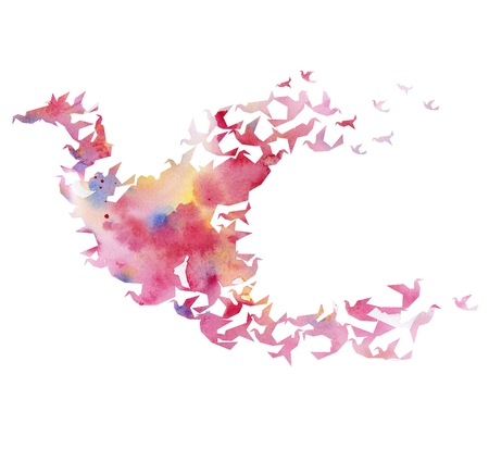 watercolor silhouette of the bird on a white background.の写真素材