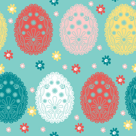 Cute vector seamless pattern with easter eggs.のイラスト素材