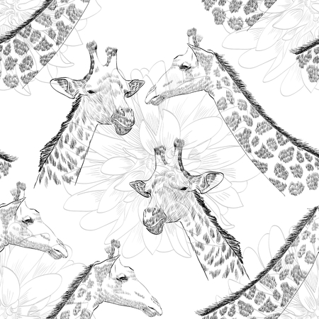 Vector hand draw seamless pattern with giraffeのイラスト素材
