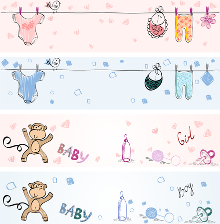 set of Babies banners. Hand drawn illustration.のイラスト素材