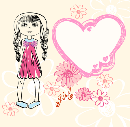 trendy fashion. little  girl  in fashionable clothes.のイラスト素材