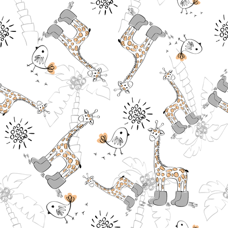 Sweet babies doodle seamless pattern. Pastel background.のイラスト素材