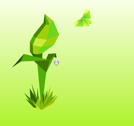 Green leaf origami and butterfly. abstract backgroundのイラスト素材