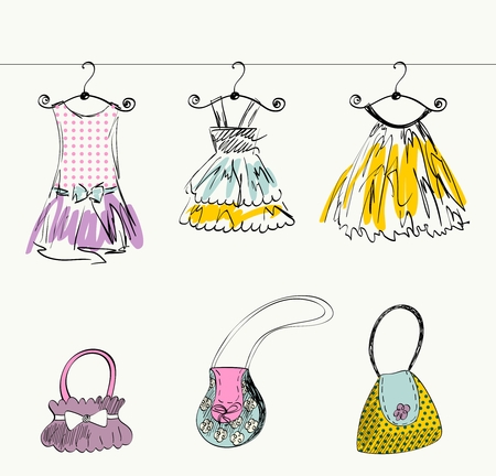 fashionable beautiful clothes for little girlsのイラスト素材