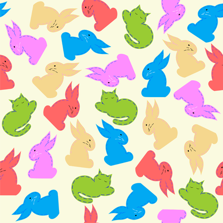 cute babies seamless pattern with Color hares.のイラスト素材