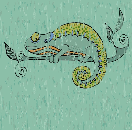 Vector hand drawn illustration with cartoon Chameleonのイラスト素材