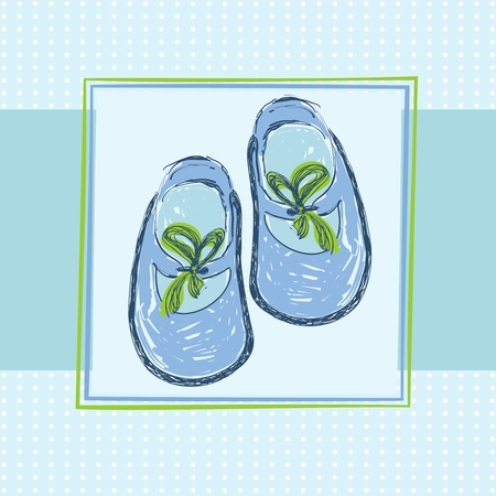 Cute blue baby shoes. Hand draw illustration.のイラスト素材