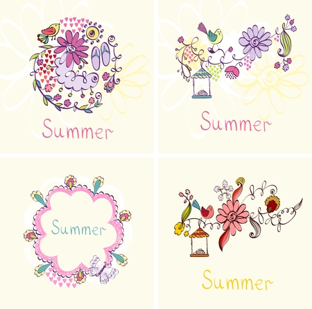 summer. Cute seasonal floral background with flowers.のイラスト素材