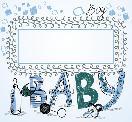 Cute hand drawn  frame with baby elements.のイラスト素材