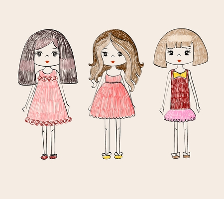 pretty fashion  girl. Vector Hand drawn illustration.のイラスト素材