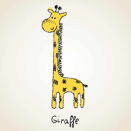 Vector hand drawn illustration with cartoon giraffeのイラスト素材