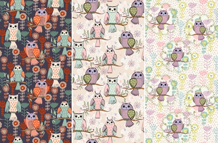 illustration with owl sitting on the branchesのイラスト素材