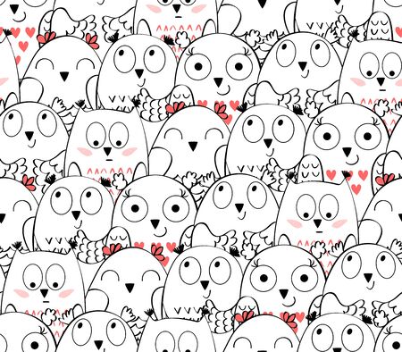 Vector seamless pattern with owlsのイラスト素材