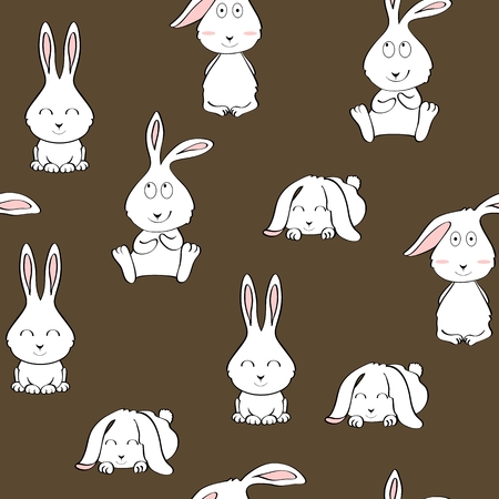 Vector seamless pattern with cartoon cute bunnyのイラスト素材