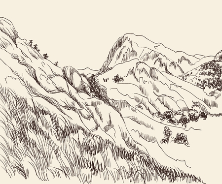 Mountains landscape sketchのイラスト素材