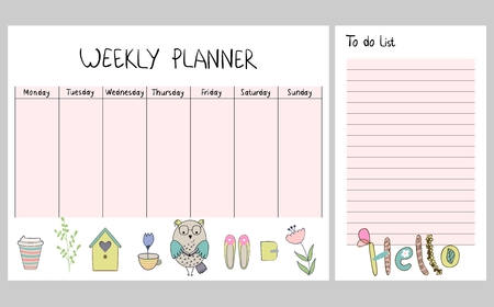Floral weekly plannerのイラスト素材