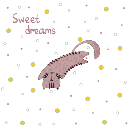Cartoon Sleeping cat with colorful dots patternのイラスト素材