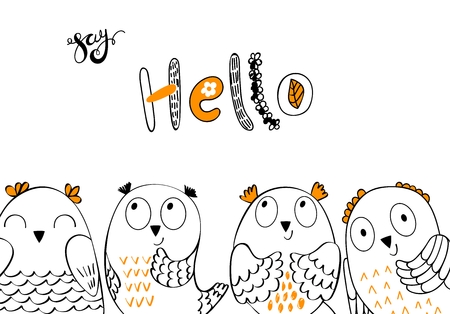 Vector cartoon owlsのイラスト素材