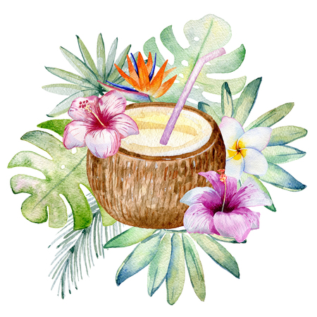 Tropical watercolor illustrationの写真素材