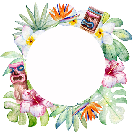 watercolor tropical frameの写真素材