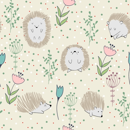seamless cute hedgehogのイラスト素材