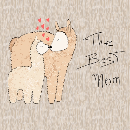 Baby shower cards. Vector lama mom and babyのイラスト素材