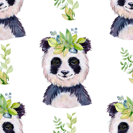 Panda watercolor illustrationの写真素材