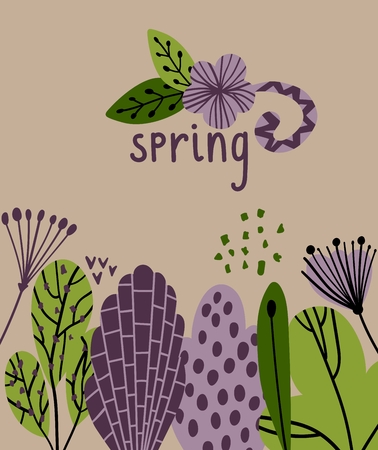Spring vector illustration with stylish stylized leaves and flowers.のイラスト素材