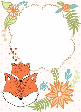 Baby shower card. Vector fox mom and babyのイラスト素材