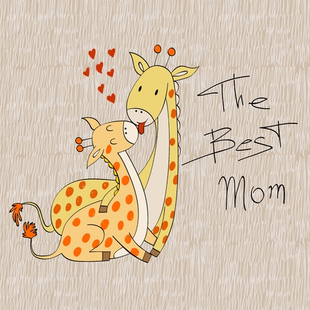 Baby shower cards. Vector giraffe mom and babyのイラスト素材