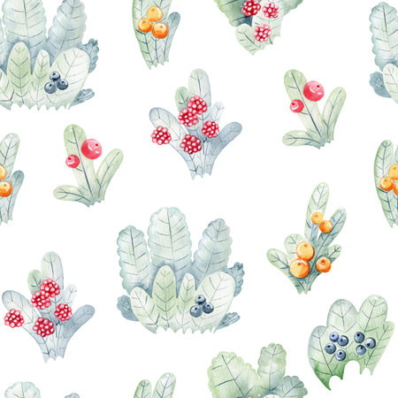 Watercolor berry bushes.