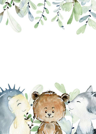 Watercolor woodland card.の写真素材