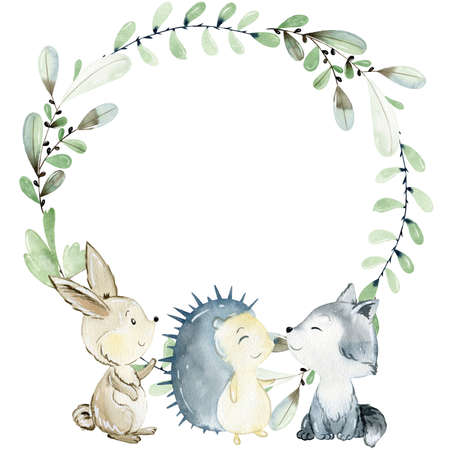 Watercolor woodland card.の写真素材