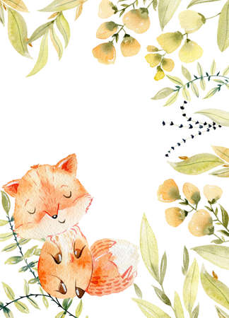 Watercolor woodland card.の写真素材