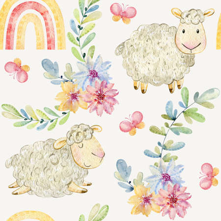 Cute funny sheeps.の写真素材