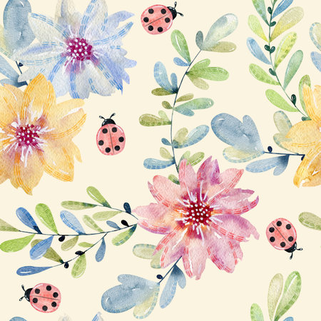 watercolor seamless pattern with flowers.