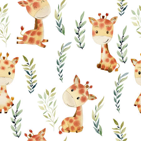 Watercolor safari animals.の写真素材