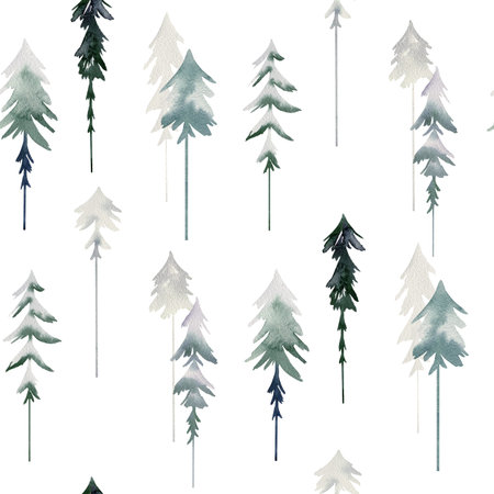 Seamless pattern with watercolor trees.