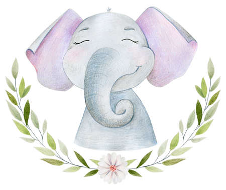 Watercolor cute elephant for girls.の写真素材