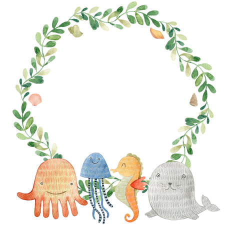 Watercolor sea card.の写真素材